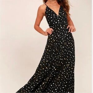NWT Lulu's Black and Gold Star Maxi Dress